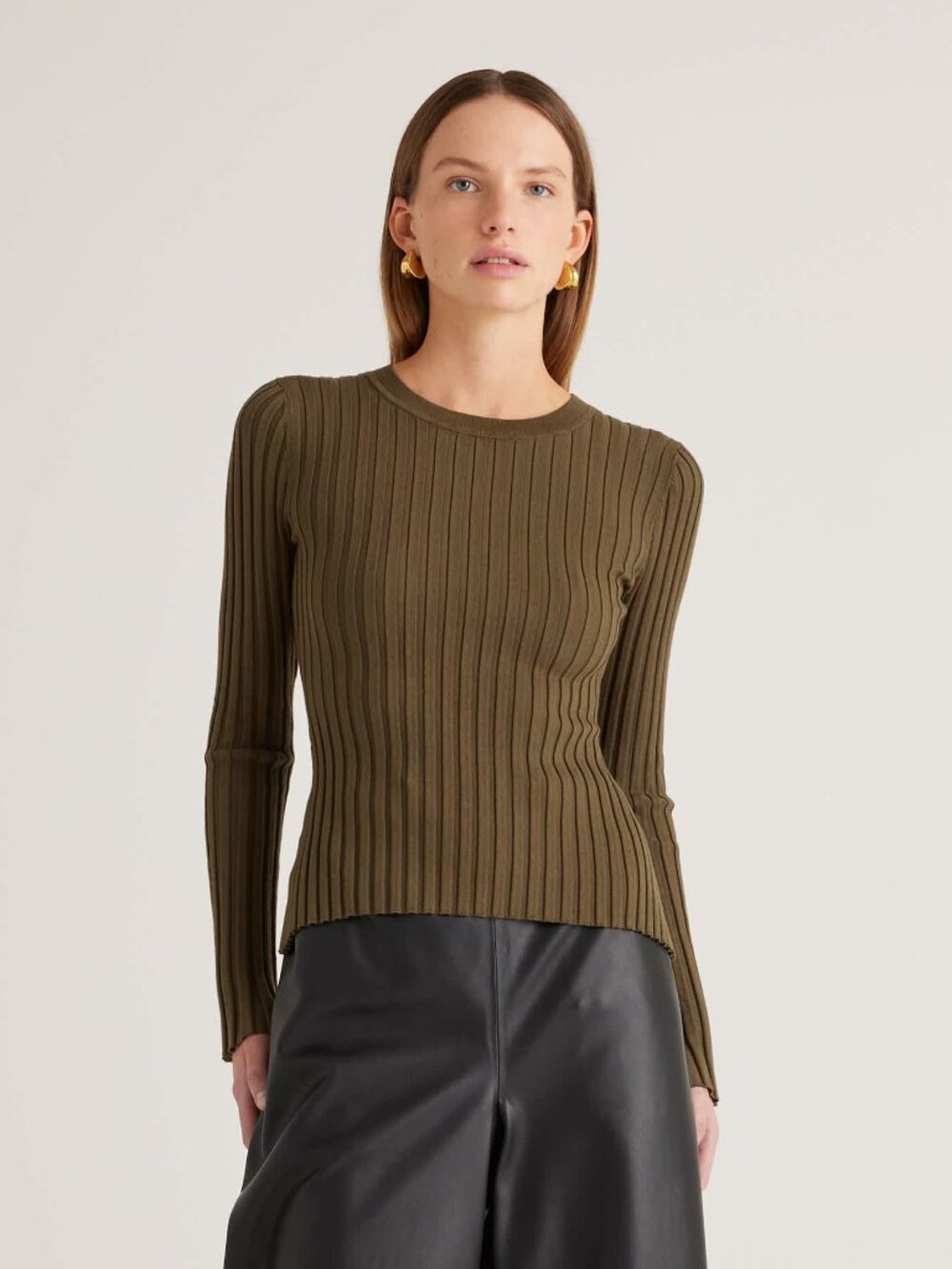 Quince Cotton Cashmere Ribbed Sweater Olive Size Small